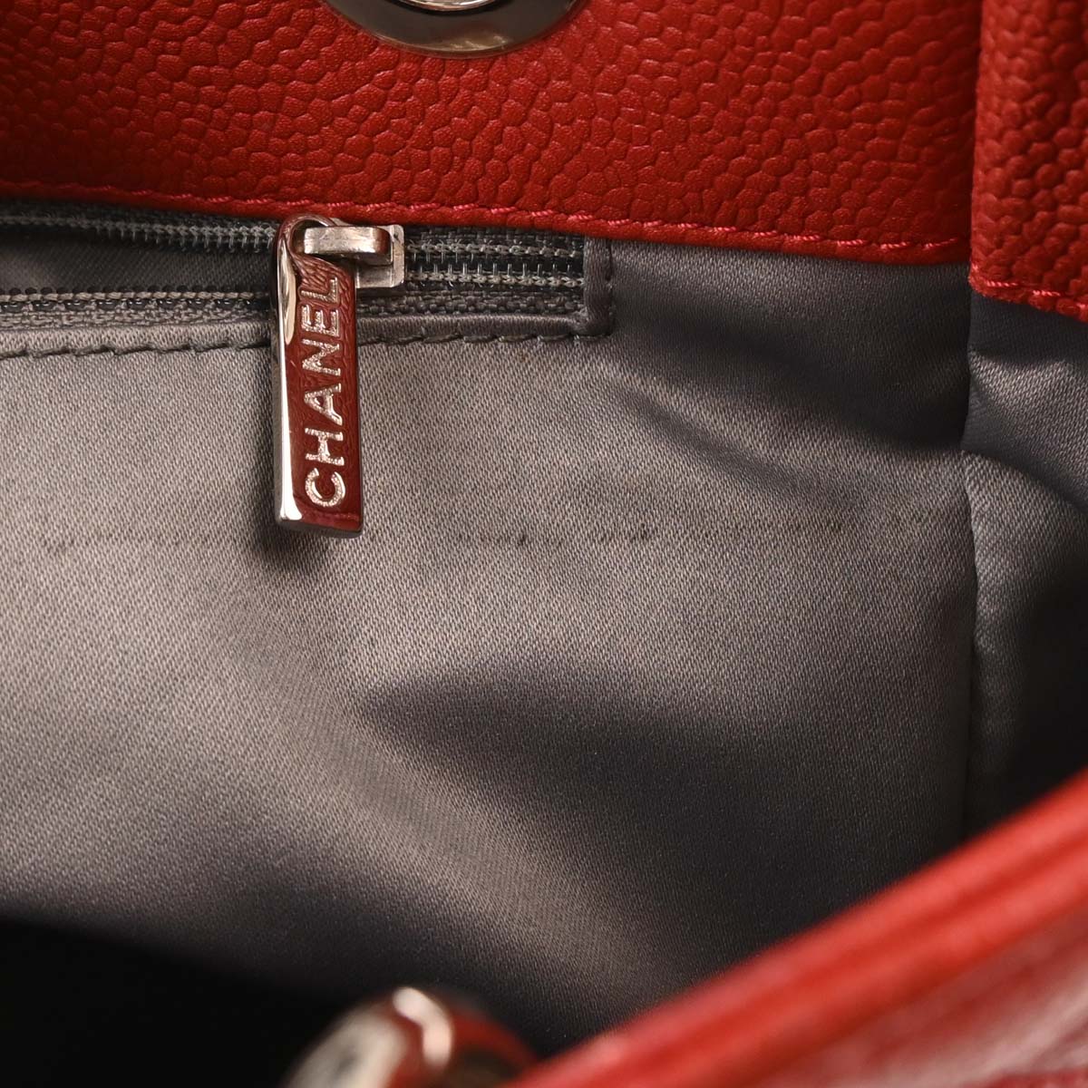 Chanel Red Caviar Petite Shopping Tote PST Chain Handbag