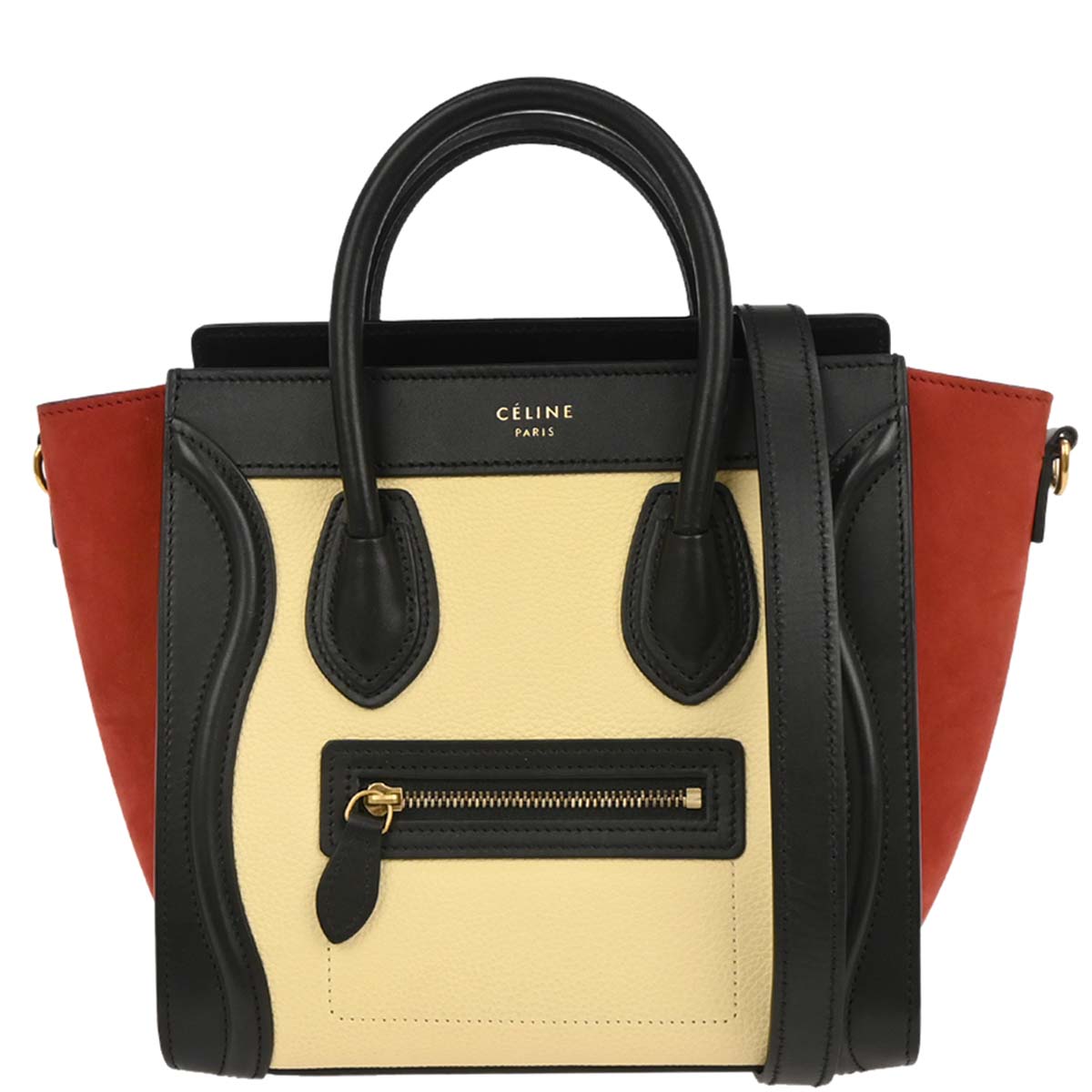 Celine Off-white Black Nano Luggage Tote Handbag