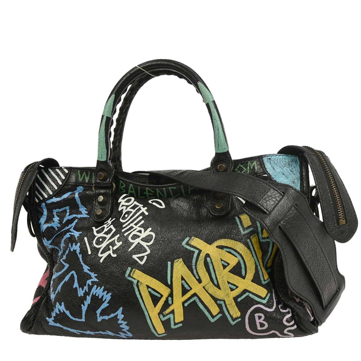 Balenciaga Black City Small Graffiti Handbag