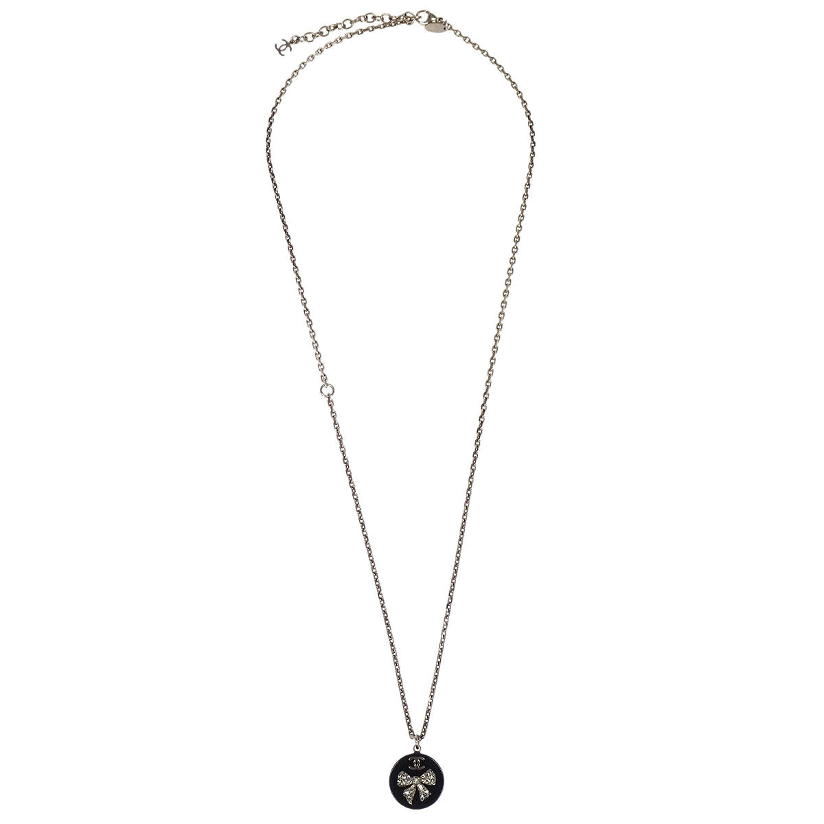 Chanel Silver Medallion Chain Pendant Necklace 10A