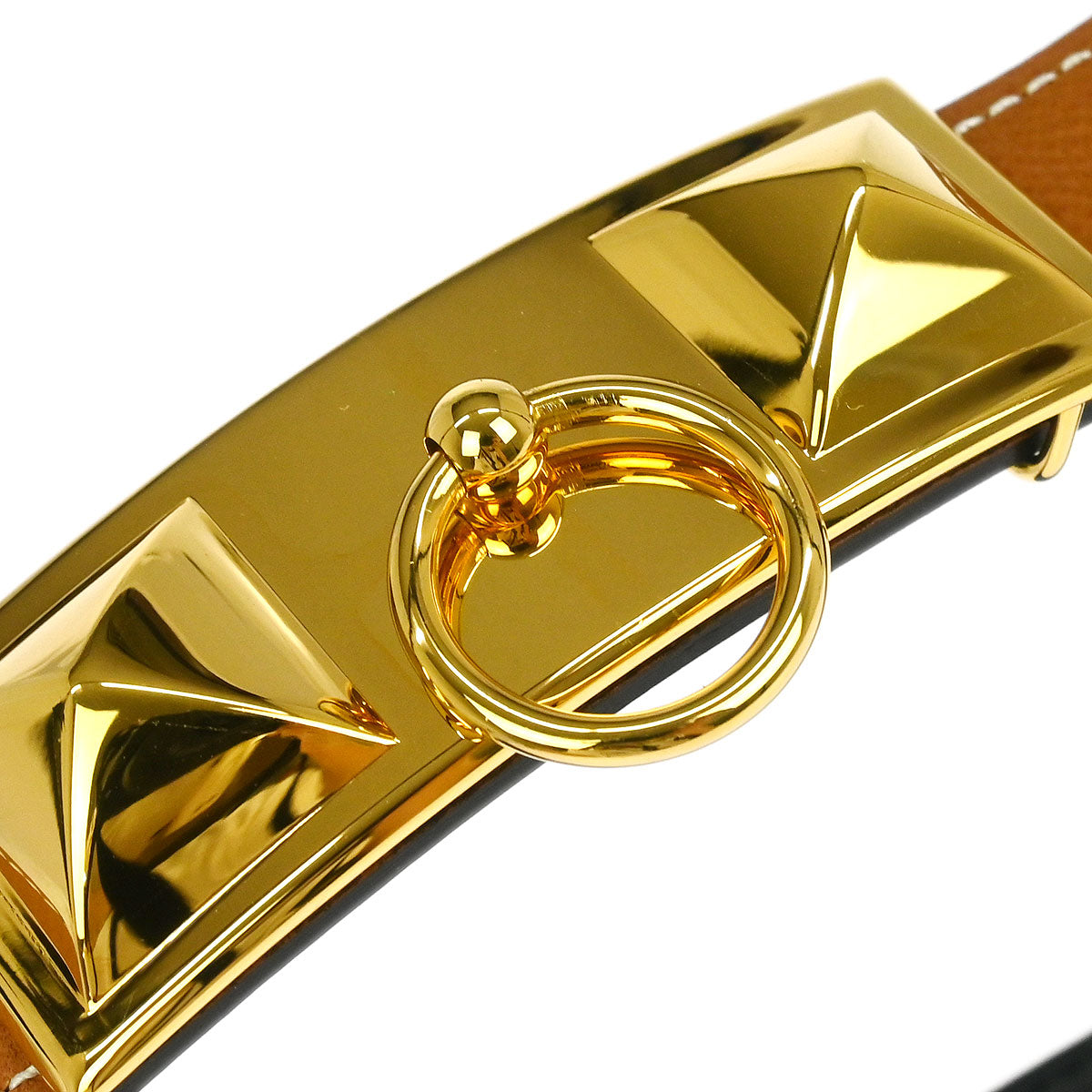 Hermes Gold Black Box Calf Epsom Collier de Chien Belt #85 Small Good