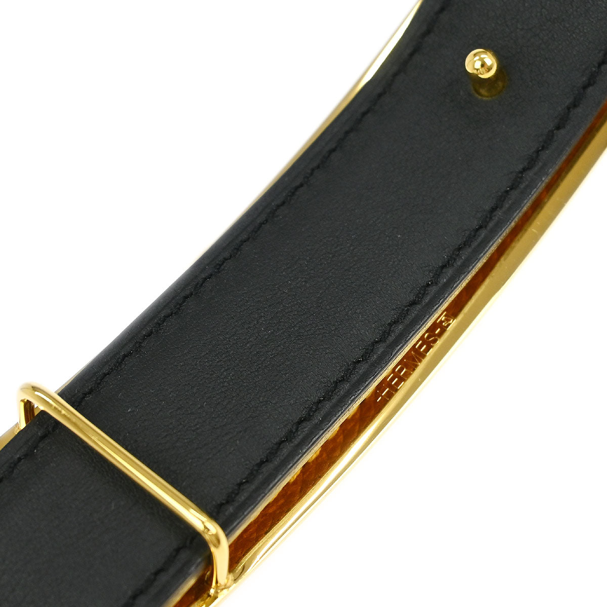 Hermes Gold Black Box Calf Epsom Collier de Chien Belt #85 Small Good