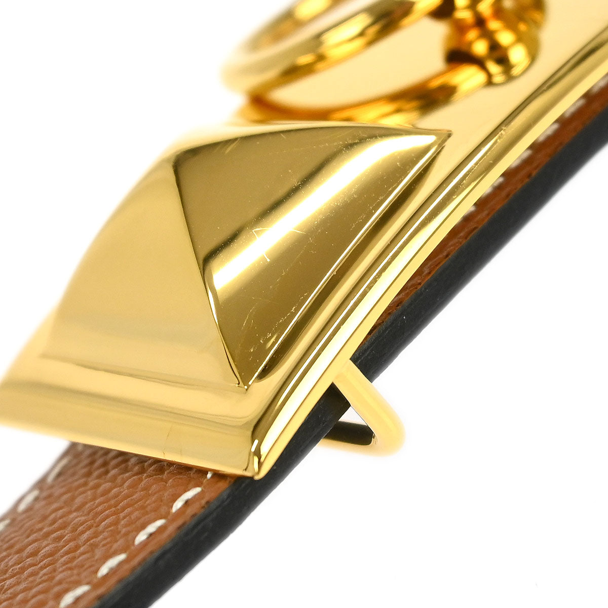 Hermes Gold Black Box Calf Epsom Collier de Chien Belt #85 Small Good