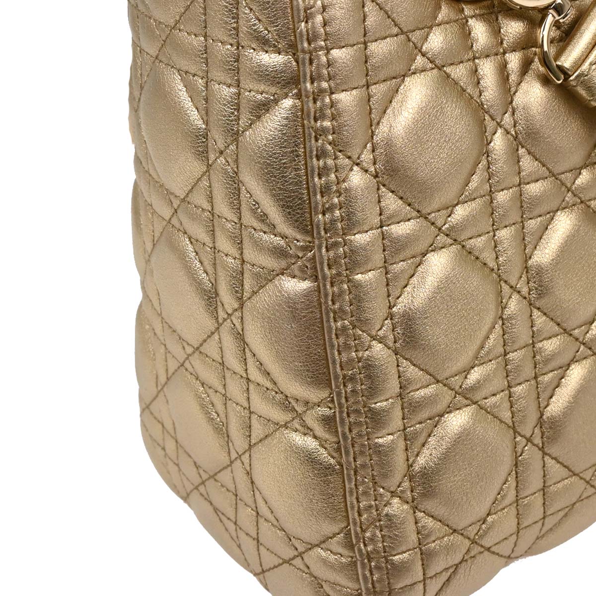 Christian Dior Gold Lambskin Medium Lady Dior Cannage 2way Shoulder Handbag