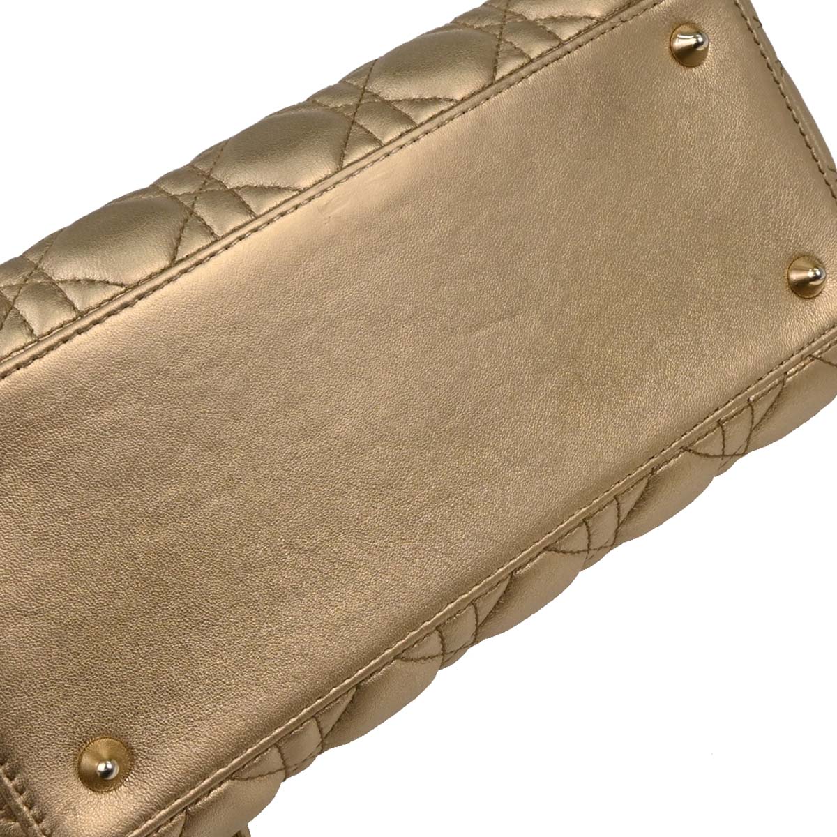 Christian Dior Gold Lambskin Medium Lady Dior Cannage 2way Shoulder Handbag