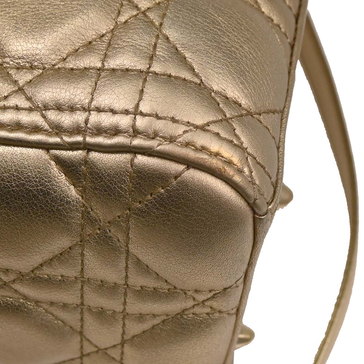 Christian Dior Gold Lambskin Medium Lady Dior Cannage 2way Shoulder Handbag