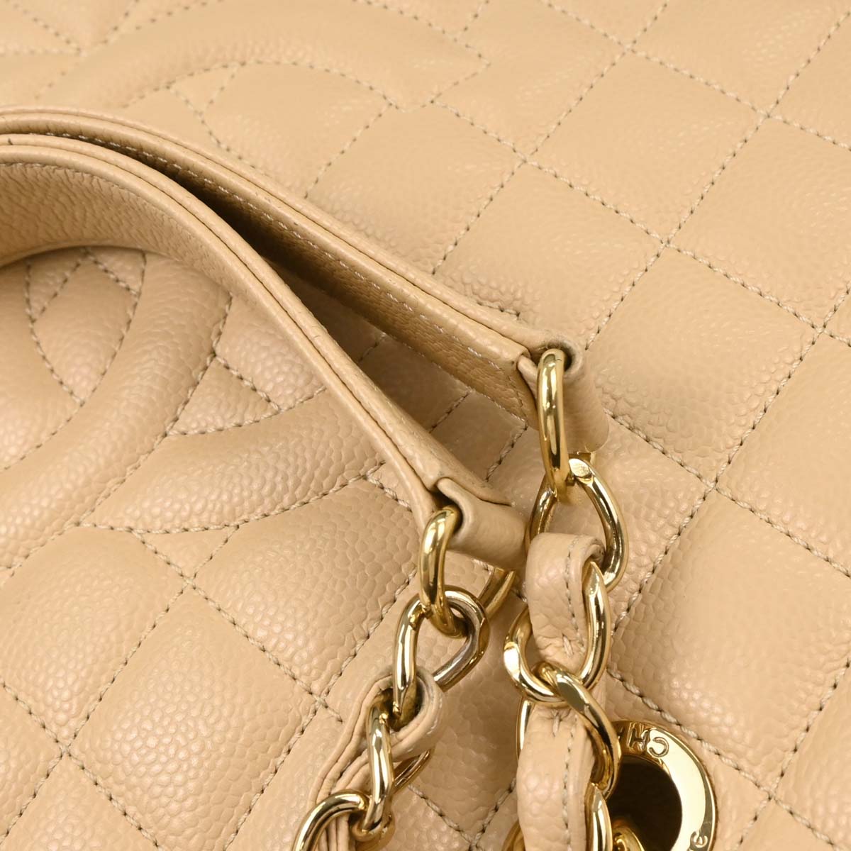 Chanel Beige Caviar Grand Shopping Tote GST Chain Handbag