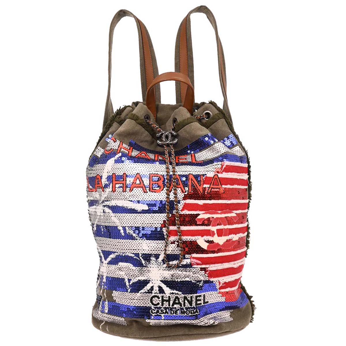 Chanel Gray Canvas Sequins Paris-Cuba Cubano Trip Backpack