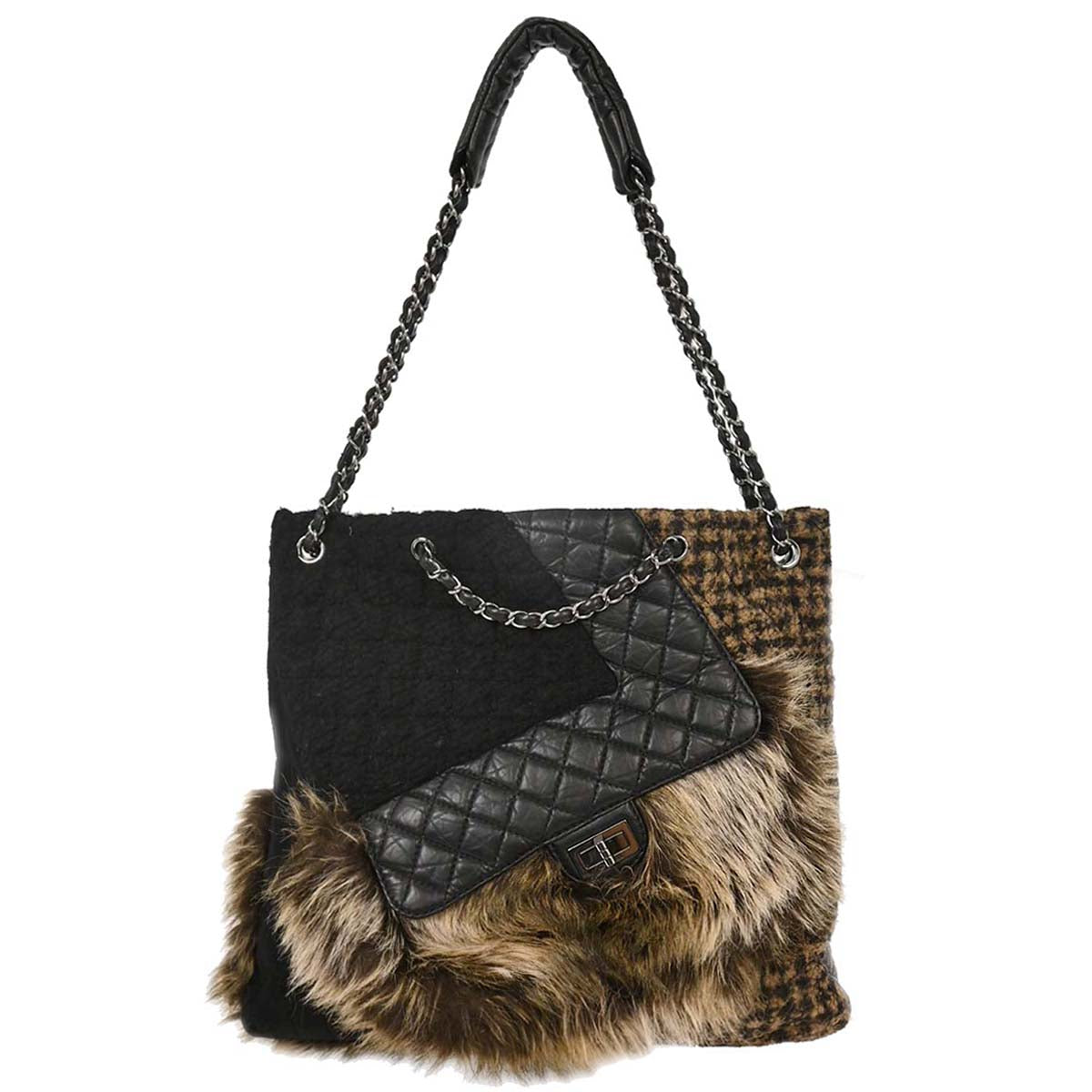 Chanel Black Calfskin Tweed Mademoiselle Lock Shoulder Bag