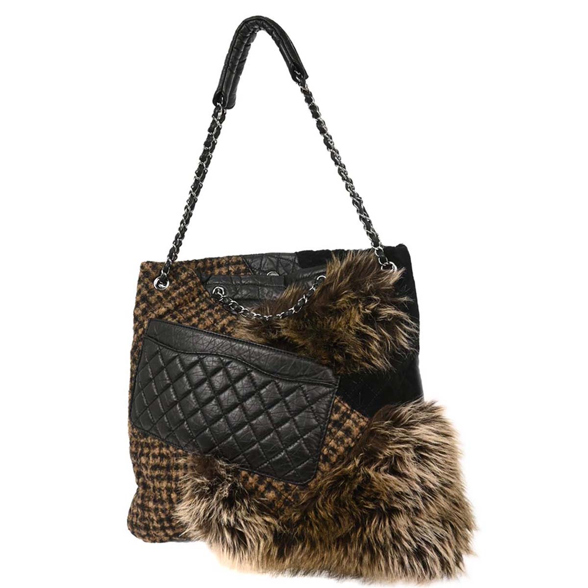 Chanel Black Calfskin Tweed Mademoiselle Lock Shoulder Bag