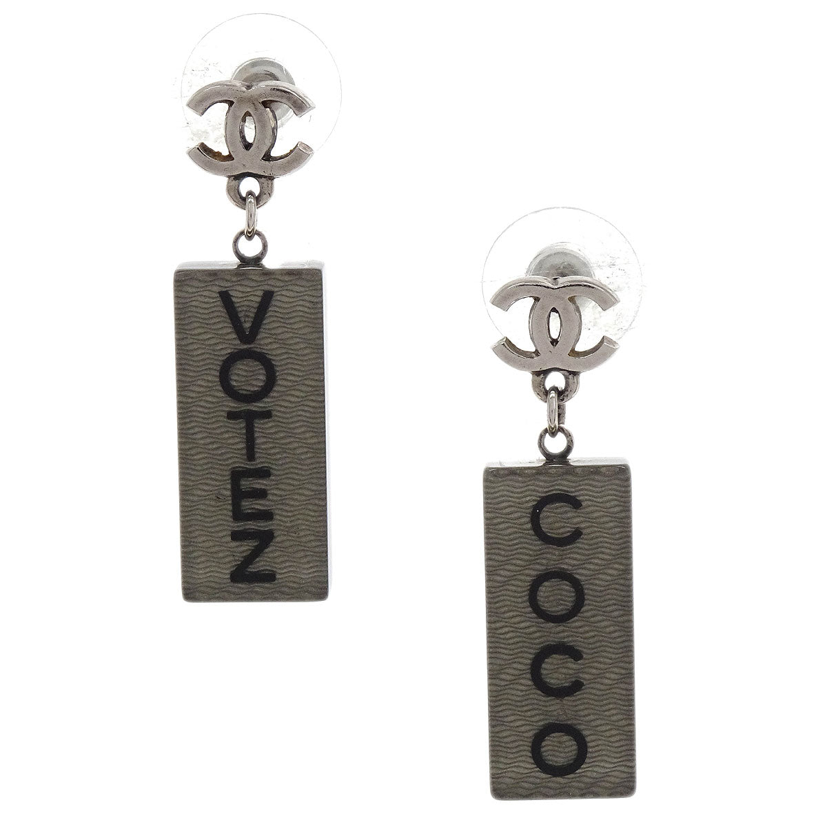 Chanel Dangle Piercing Earrings Silver 15S