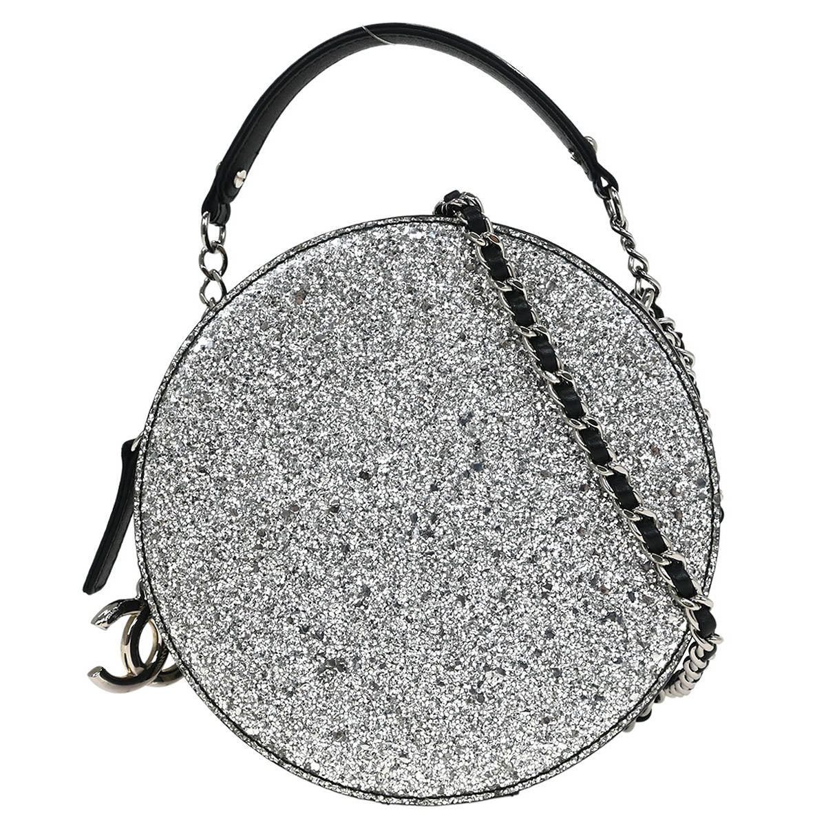 Chanel Metallic Silver Patent Leather Round Chain Shoulder Bag