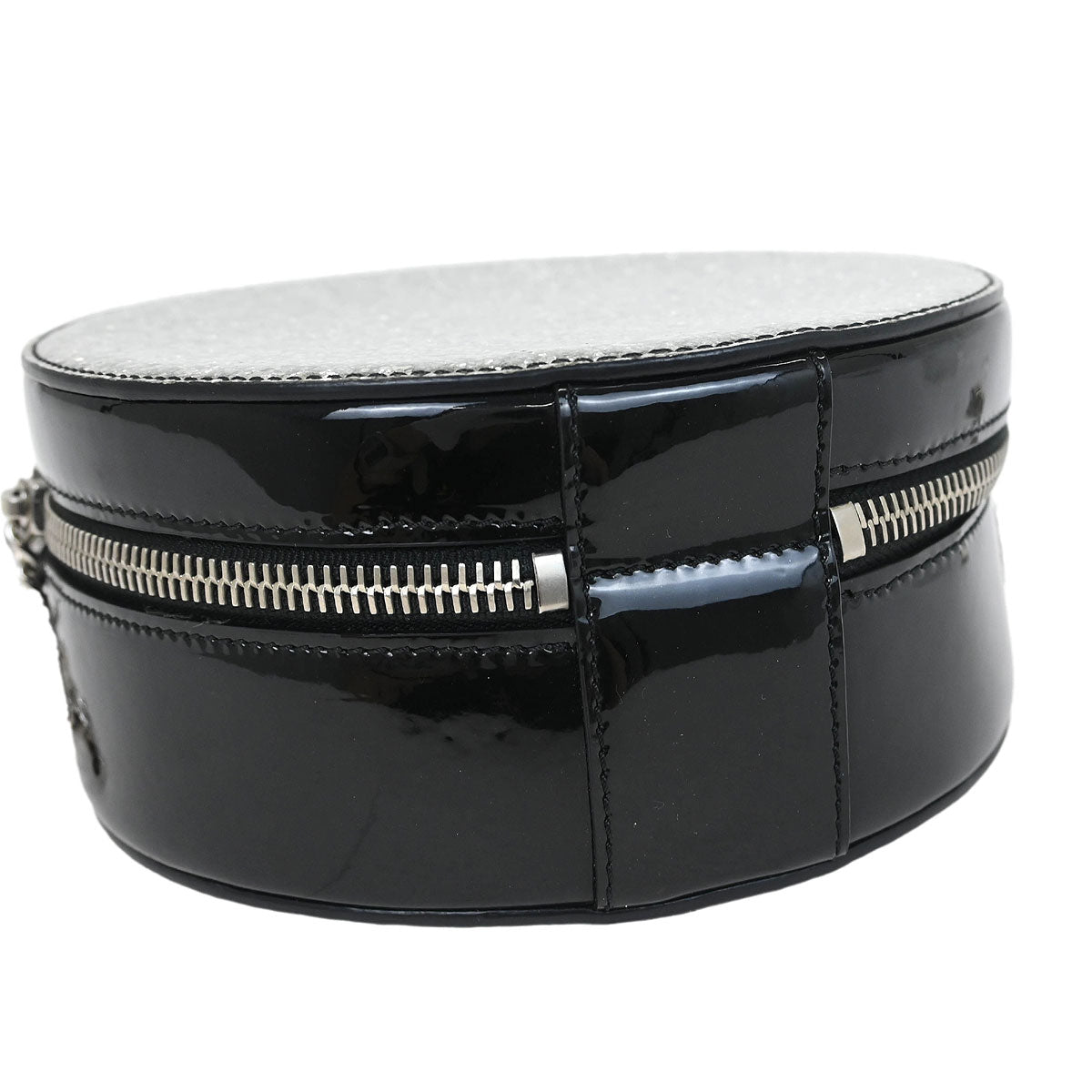 Chanel Metallic Silver Patent Leather Round Chain Shoulder Bag