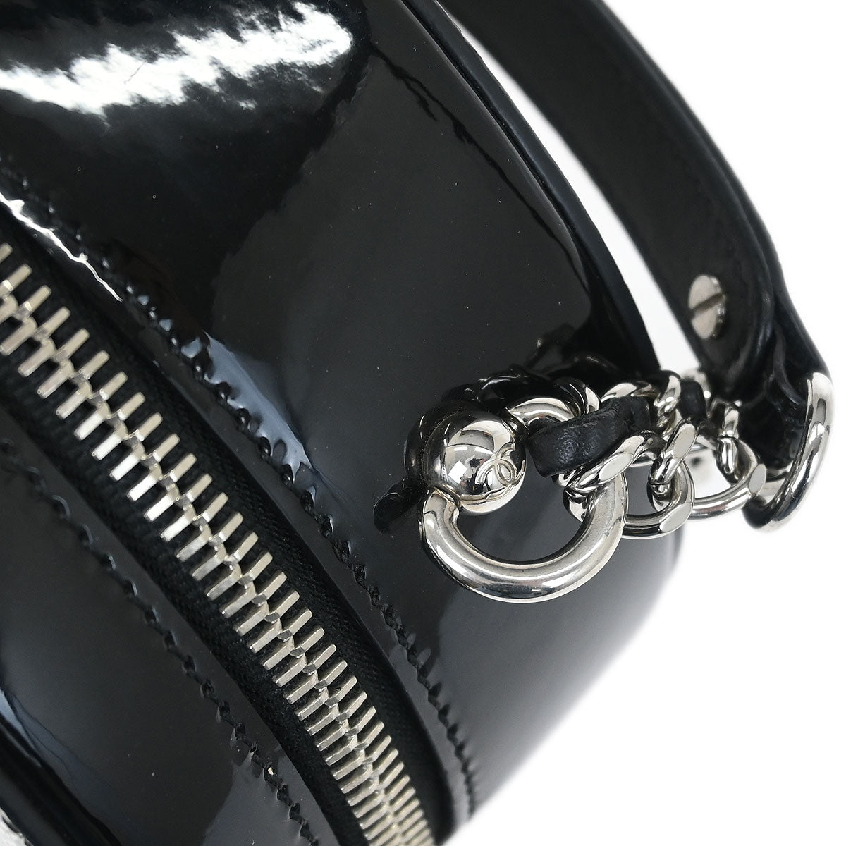 Chanel Metallic Silver Patent Leather Round Chain Shoulder Bag