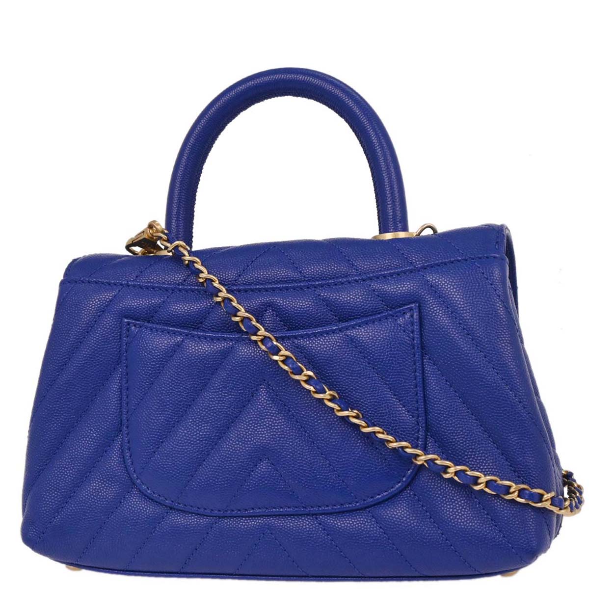 Chanel Blue Caviar Chevron Coco Handle XS 2way Shoulder Handbag