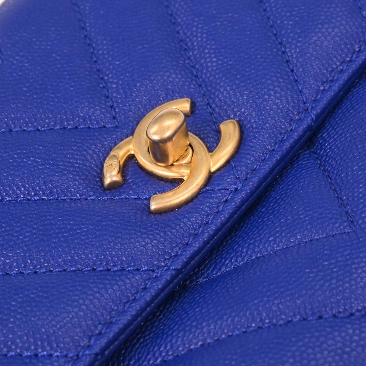 Chanel Blue Caviar Chevron Coco Handle XS 2way Shoulder Handbag
