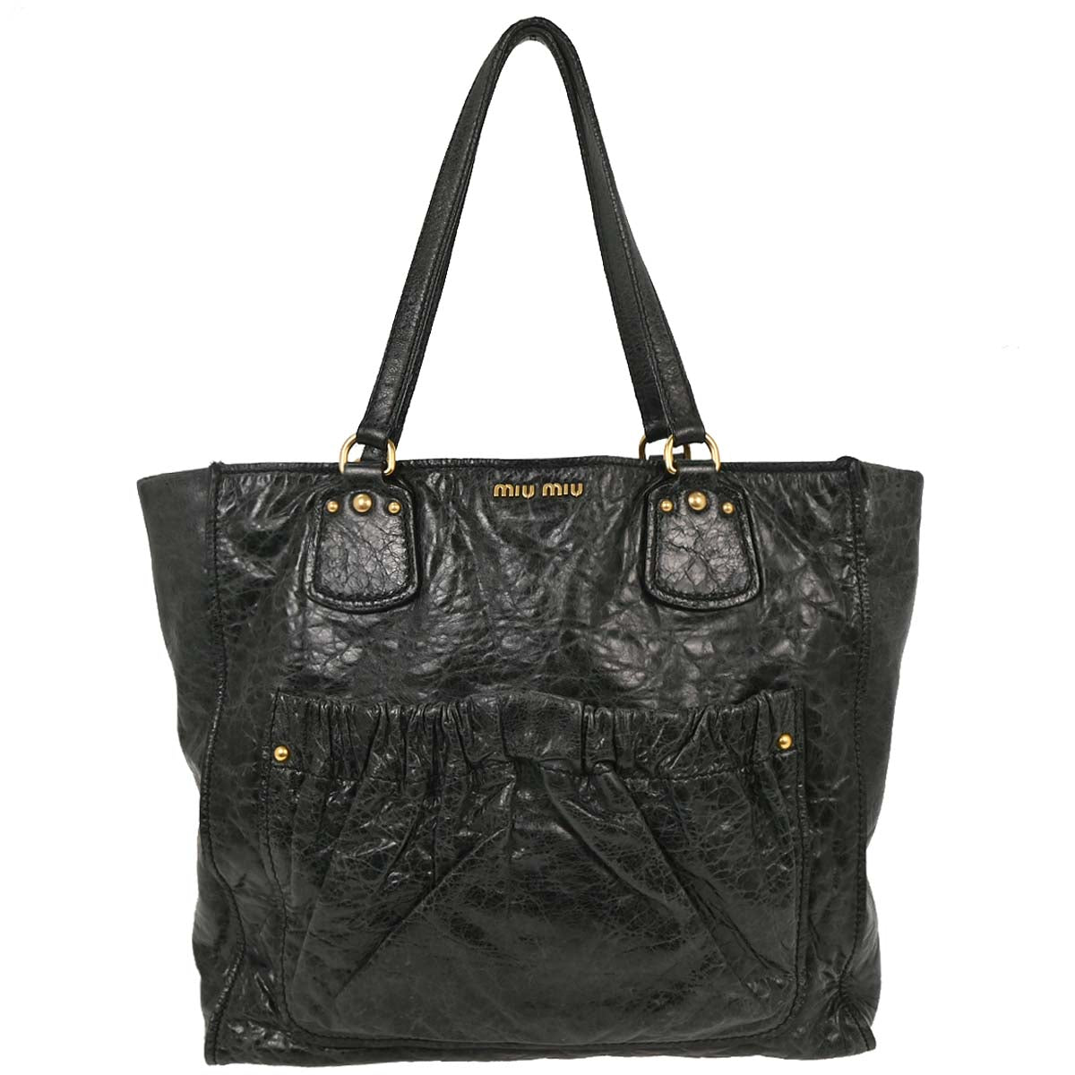 Miu Miu Dark Green Leather Tote Handbag