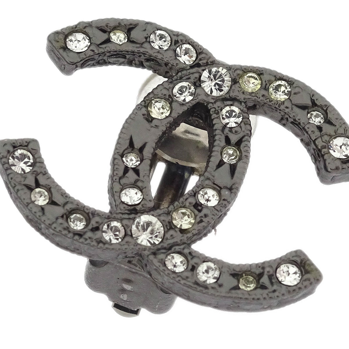 Chanel CC Earrings Clip-On Silver Rhinestone 13K