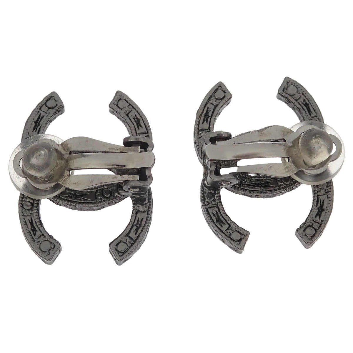 Chanel CC Earrings Clip-On Silver Rhinestone 13K