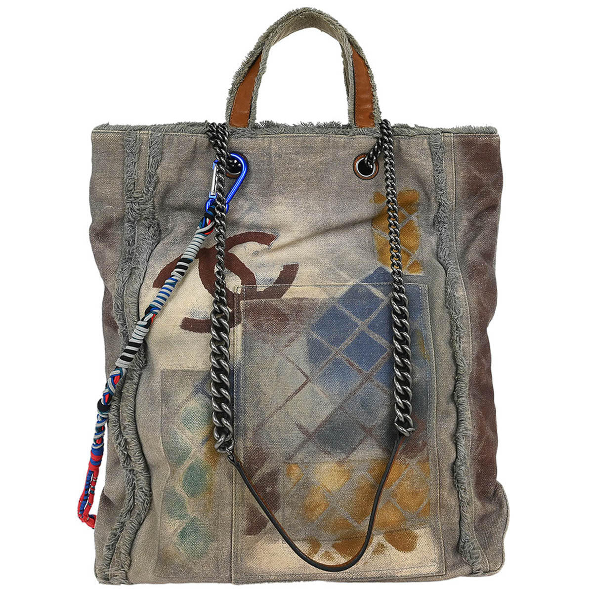 Chanel 2014 Gray Canvas Bricolage Graffiti Tote Handbag
