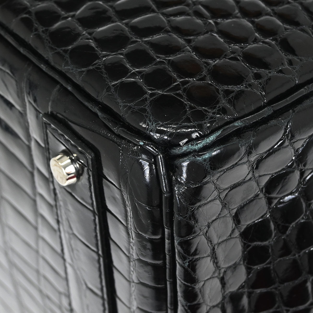 Hermes * Black Porosus Haut a Courroies 50 Handbag