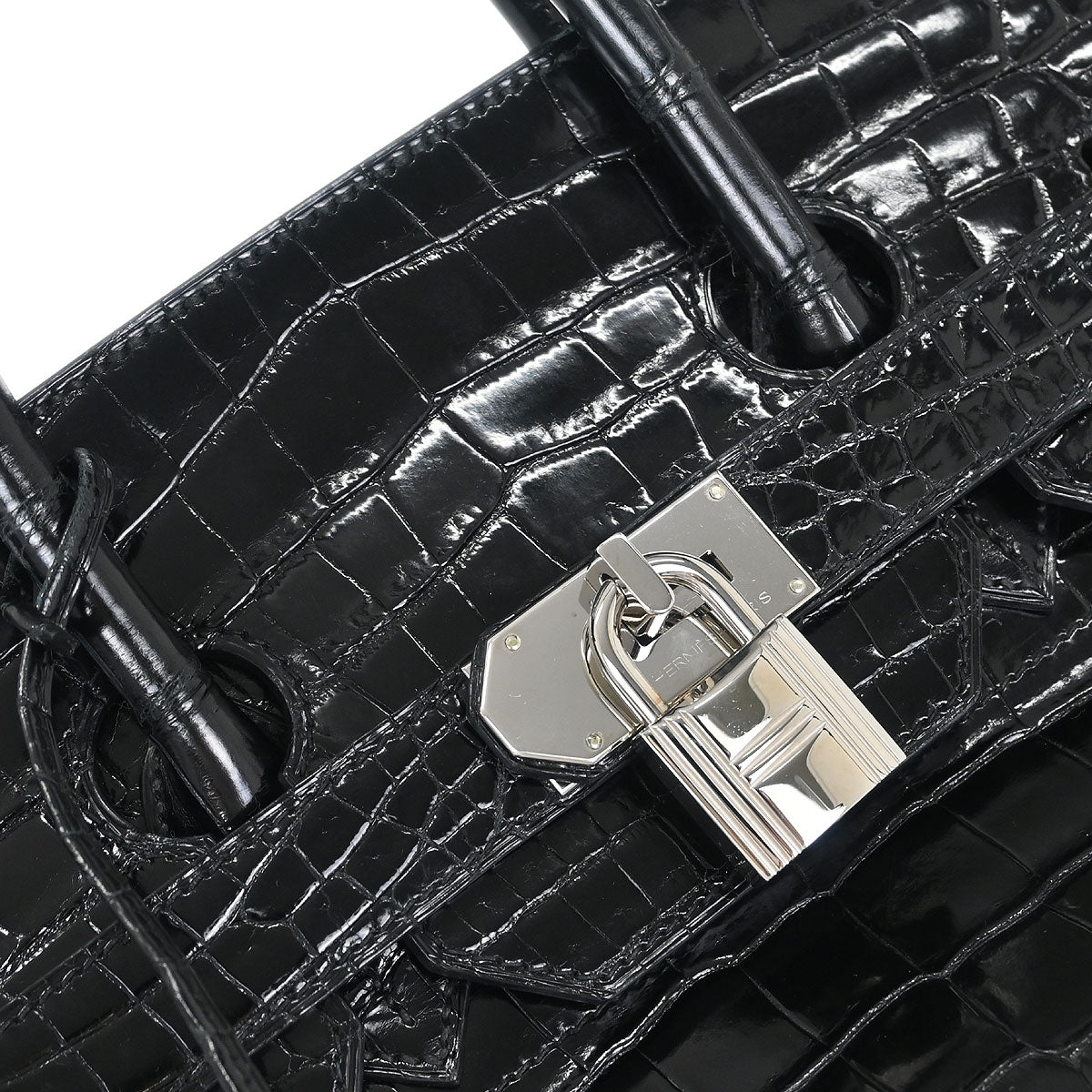 Hermes * Black Porosus Haut a Courroies 50 Handbag