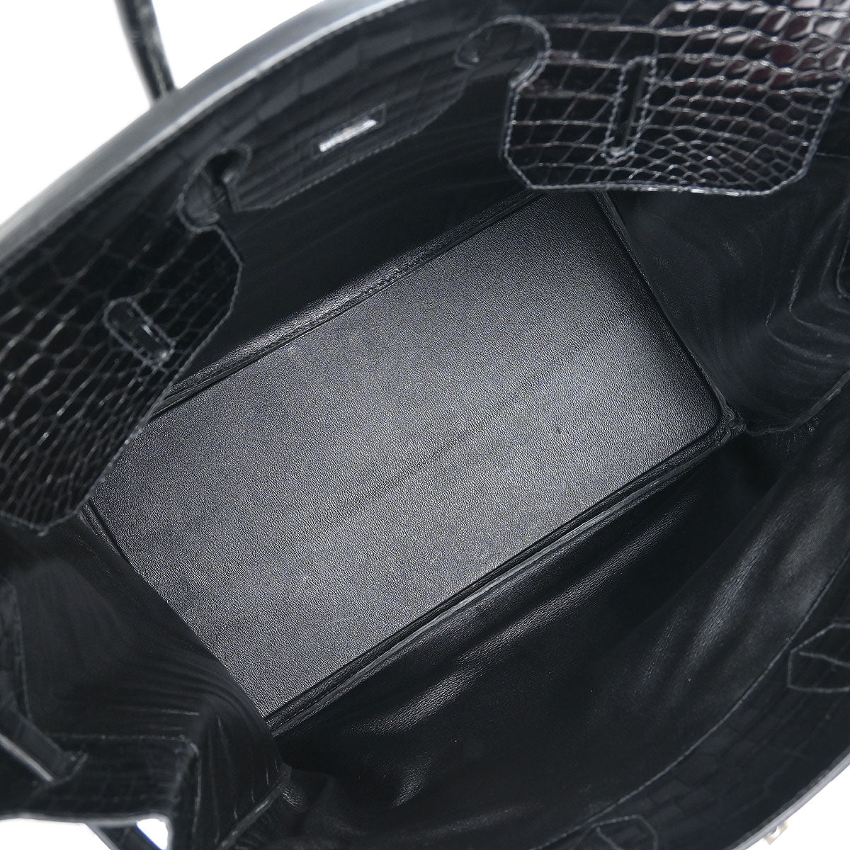 Hermes * Black Porosus Haut a Courroies 50 Handbag