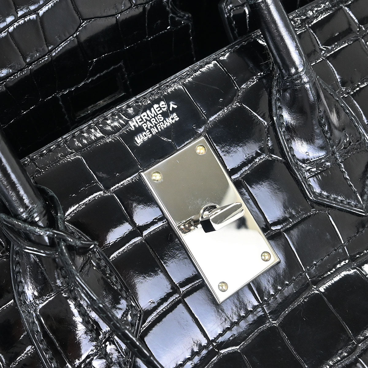 Hermes * Black Porosus Haut a Courroies 50 Handbag