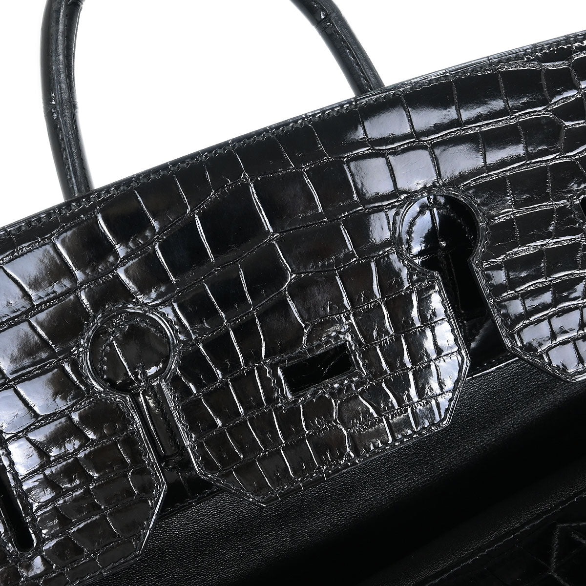 Hermes * Black Porosus Haut a Courroies 50 Handbag