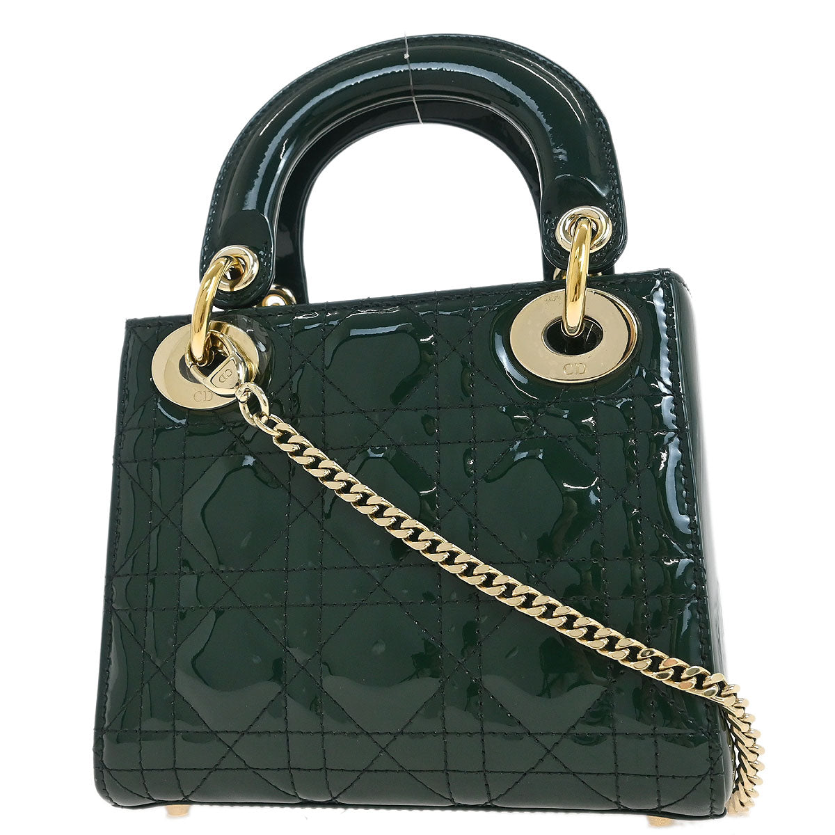 Christian Dior Green Patent Leather Small Lady Dior Cannage Handbag