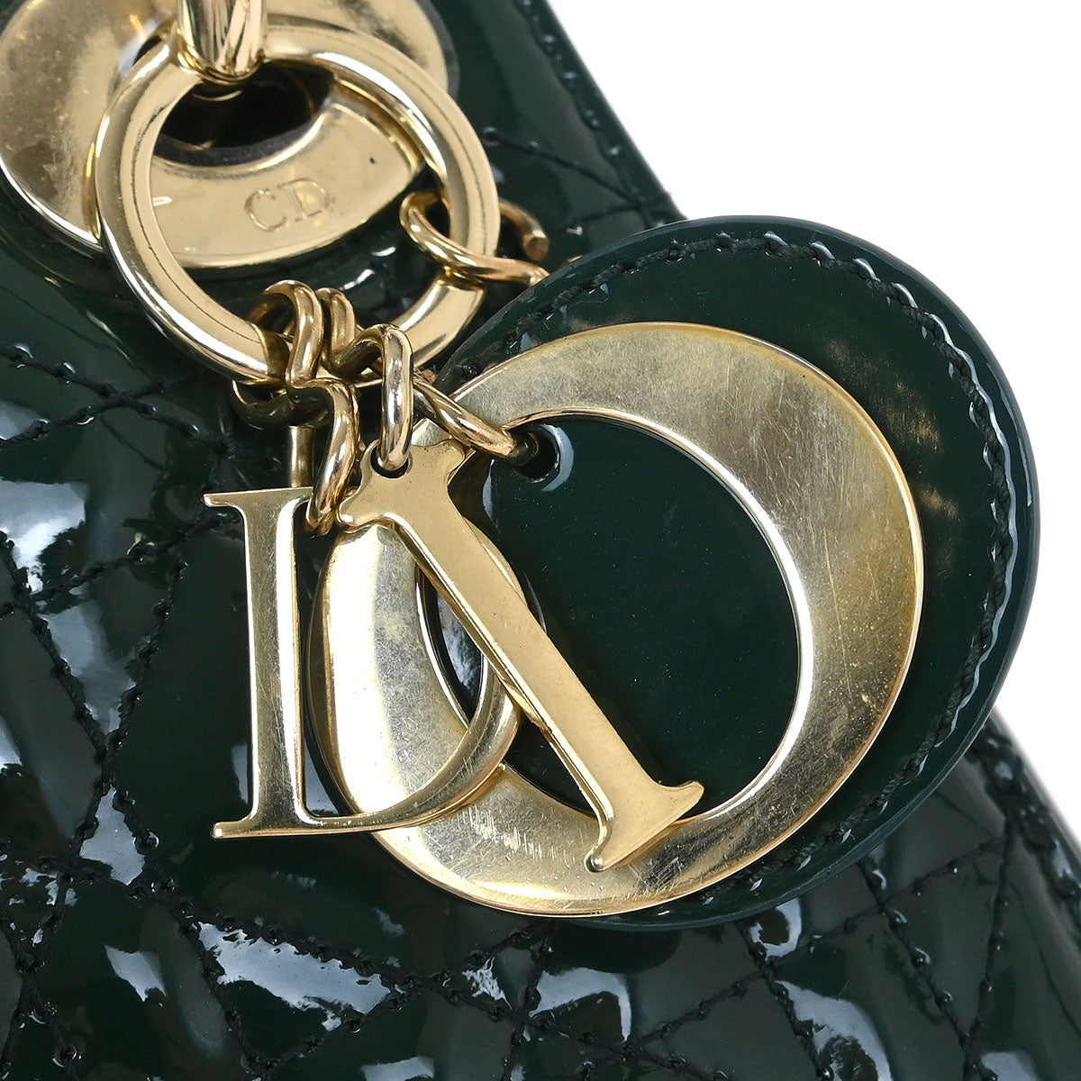 Christian Dior Green Patent Leather Small Lady Dior Cannage Handbag