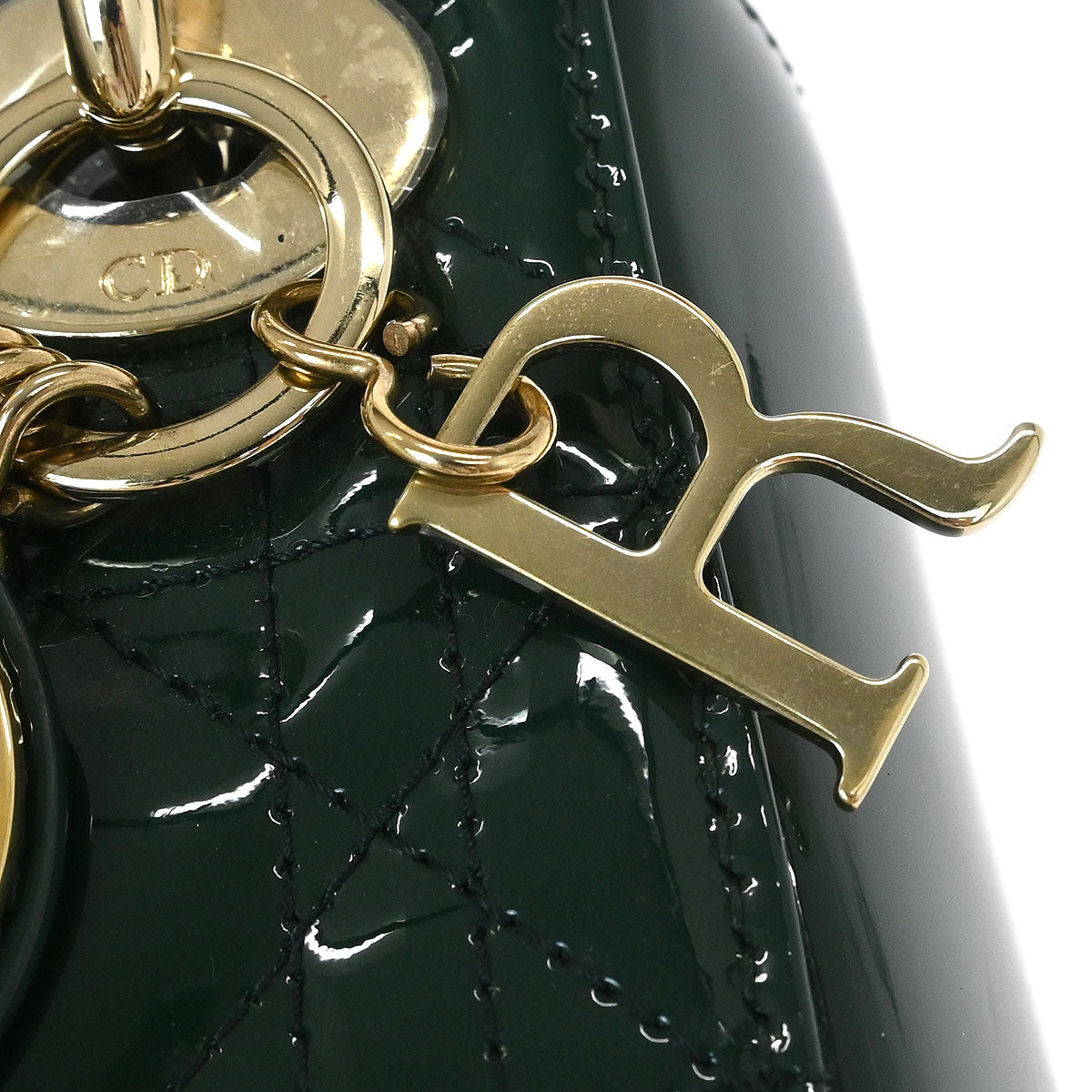 Christian Dior Green Patent Leather Small Lady Dior Cannage Handbag