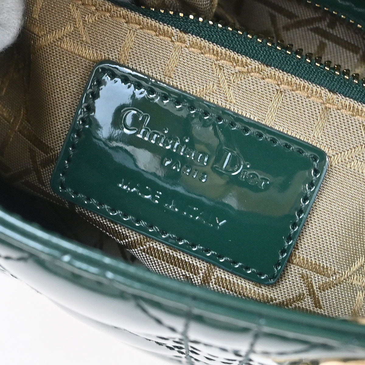 Christian Dior Green Patent Leather Small Lady Dior Cannage Handbag