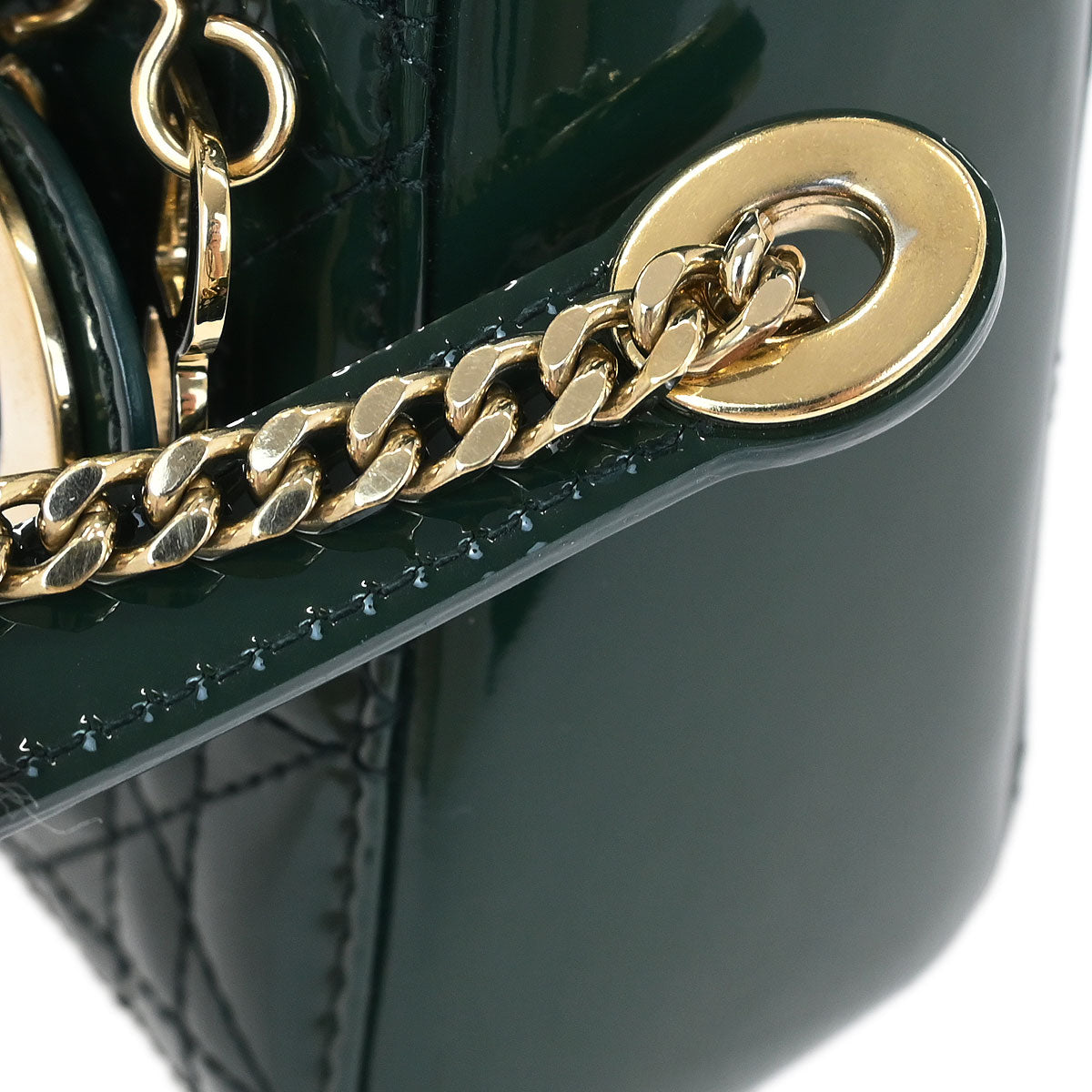 Christian Dior Green Patent Leather Small Lady Dior Cannage Handbag