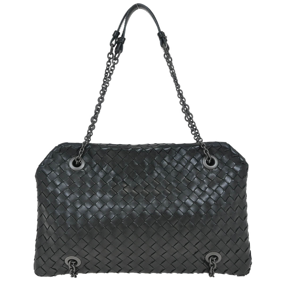 Bottega Veneta Black Intrecciato Chain Handbag
