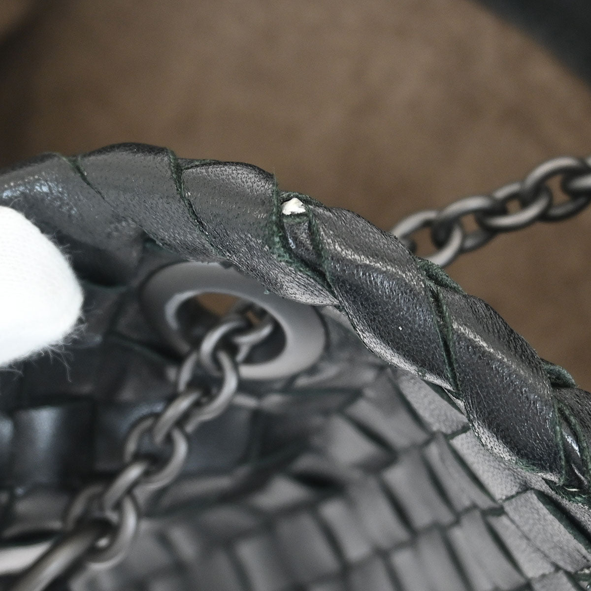 Bottega Veneta Black Intrecciato Chain Handbag