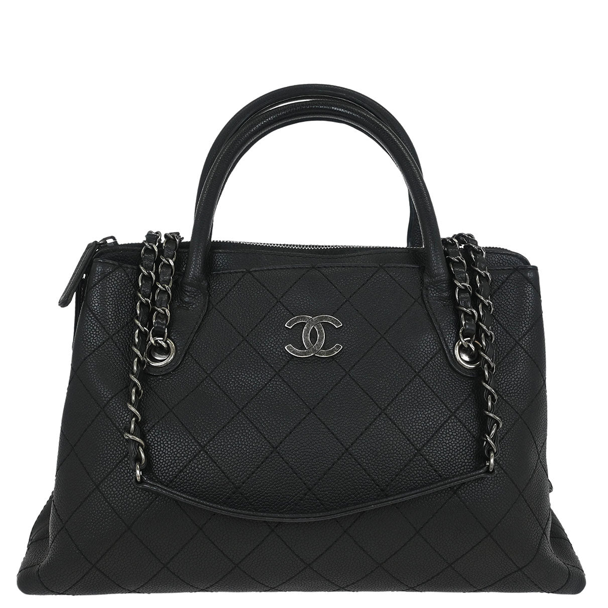 Chanel 2016-2017 Black Caviar Urban Shopping Tote 2way Shoulder Handbag