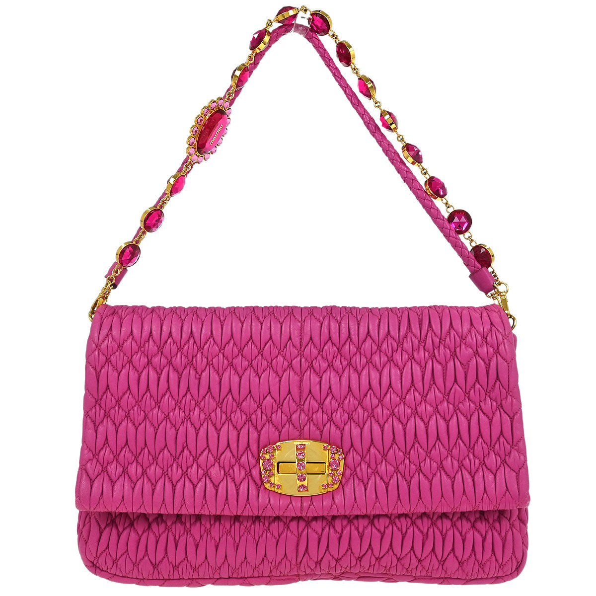 Miu Miu Pink Lambskin Nappa Crystal Handbag