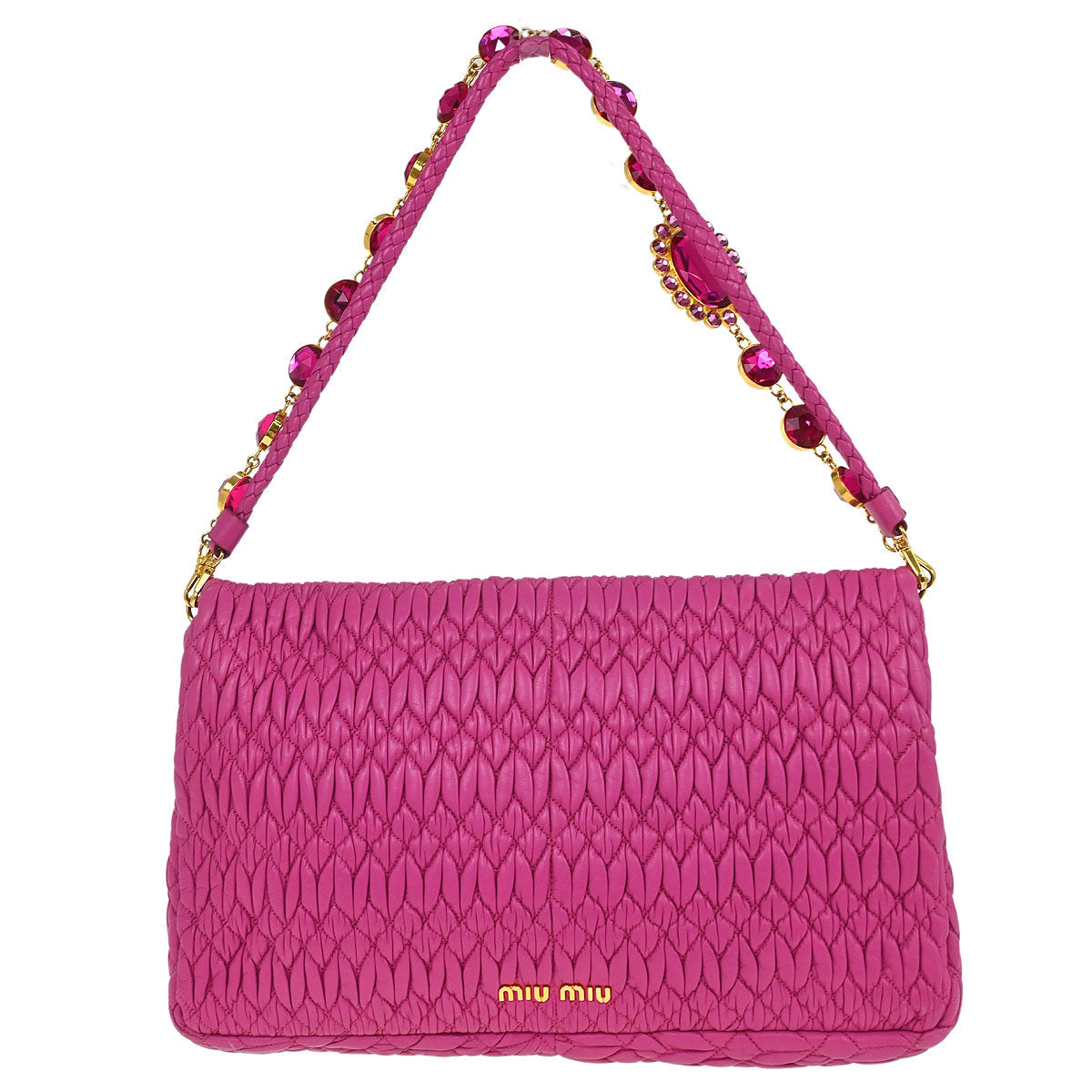 Miu Miu Pink Lambskin Nappa Crystal Handbag