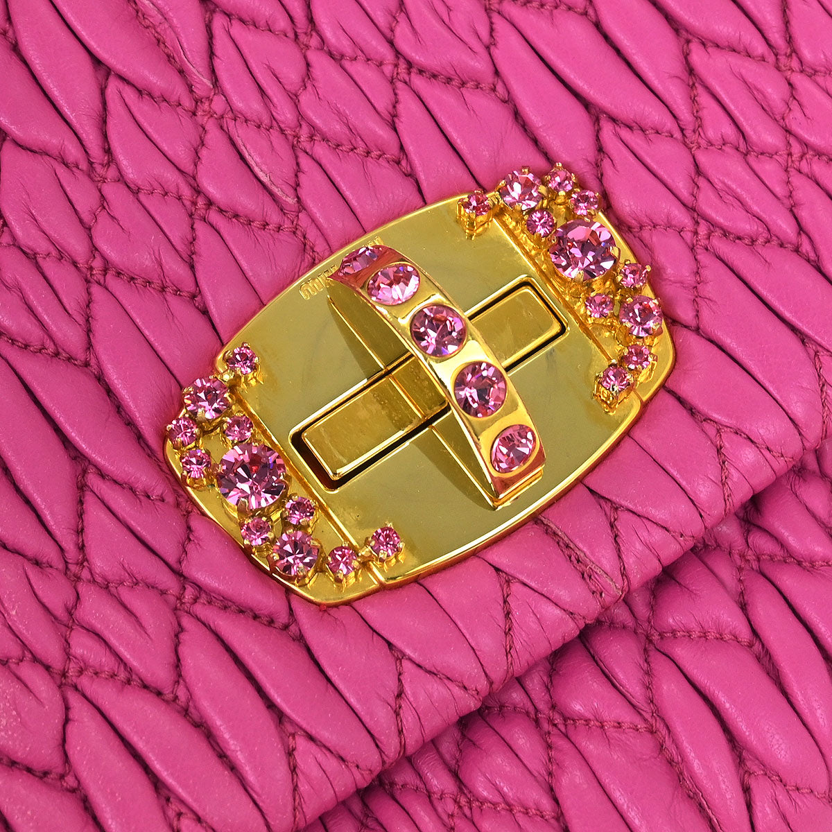 Miu Miu Pink Lambskin Nappa Crystal Handbag