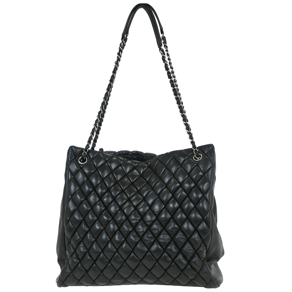 Chanel 2010-2011 Black Calfskin Bubble Quilt Tote Shoulder Bag