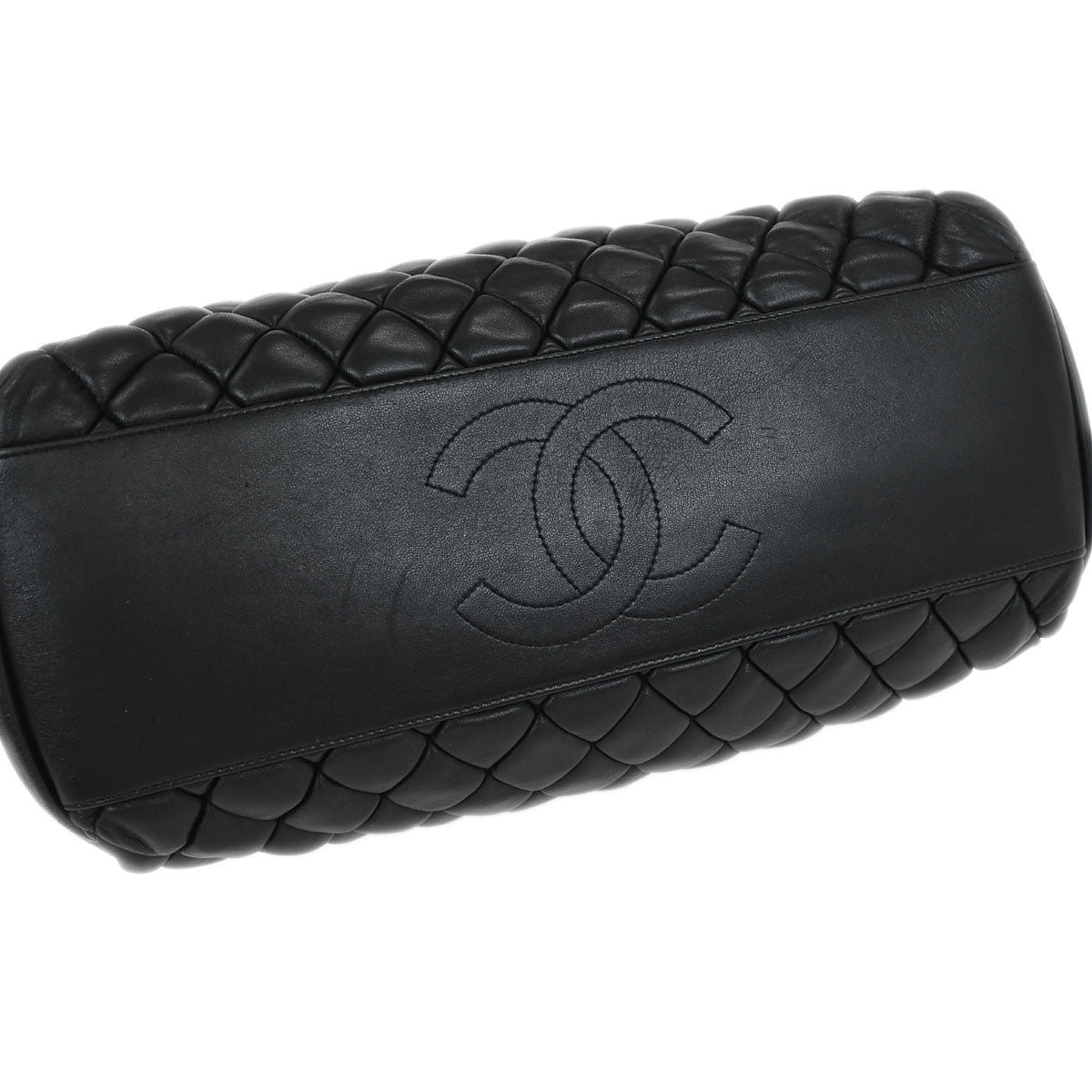 Chanel 2010-2011 Black Calfskin Bubble Quilt Tote Shoulder Bag