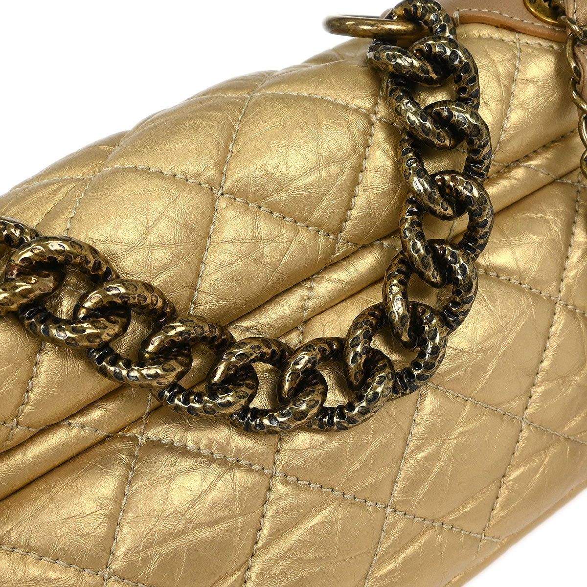 Chanel 2012 Gold Calfskin Pondicherry Flap 2way Shoulder Handbag