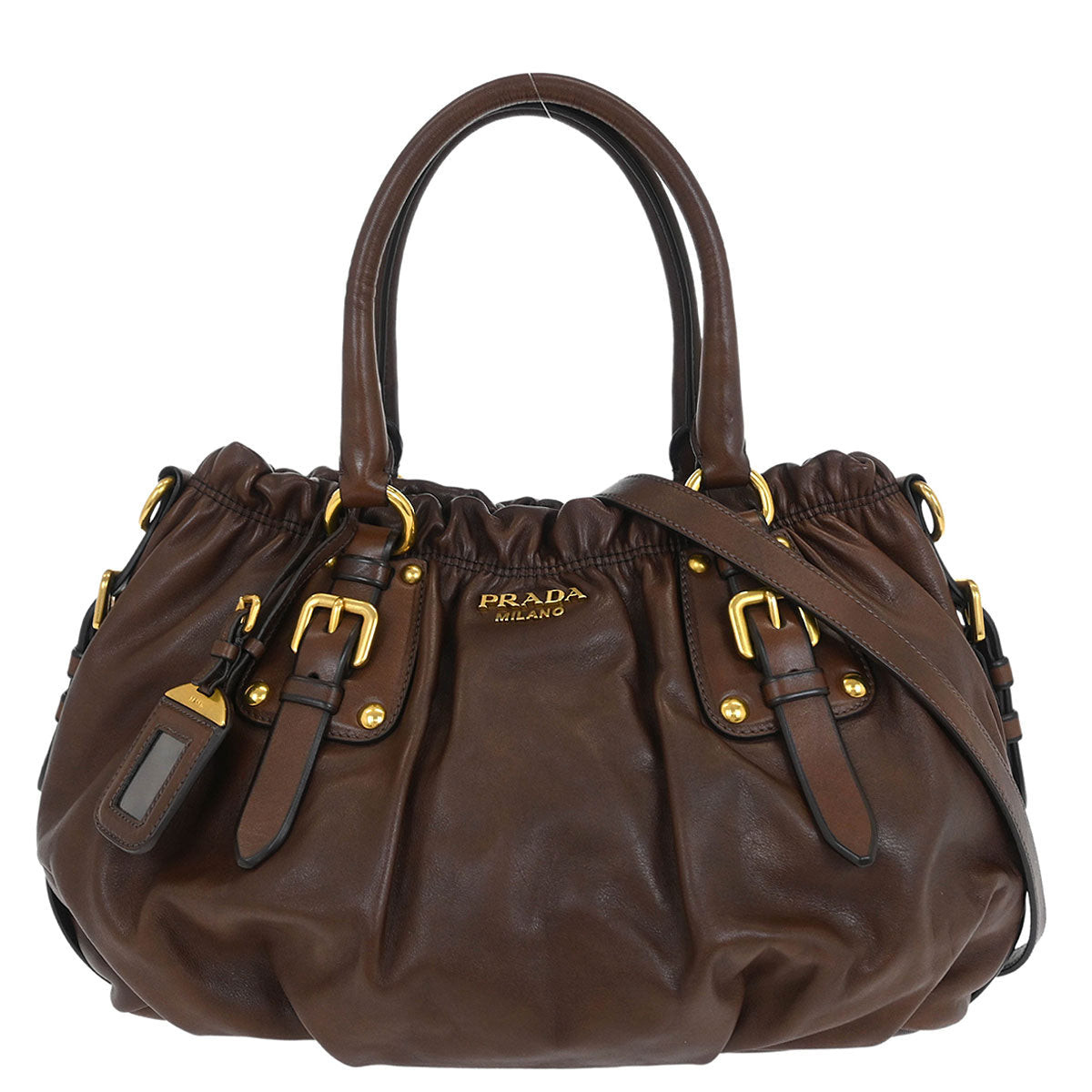 Prada Brown Calfskin 2way Shoulder Handbag BR4259