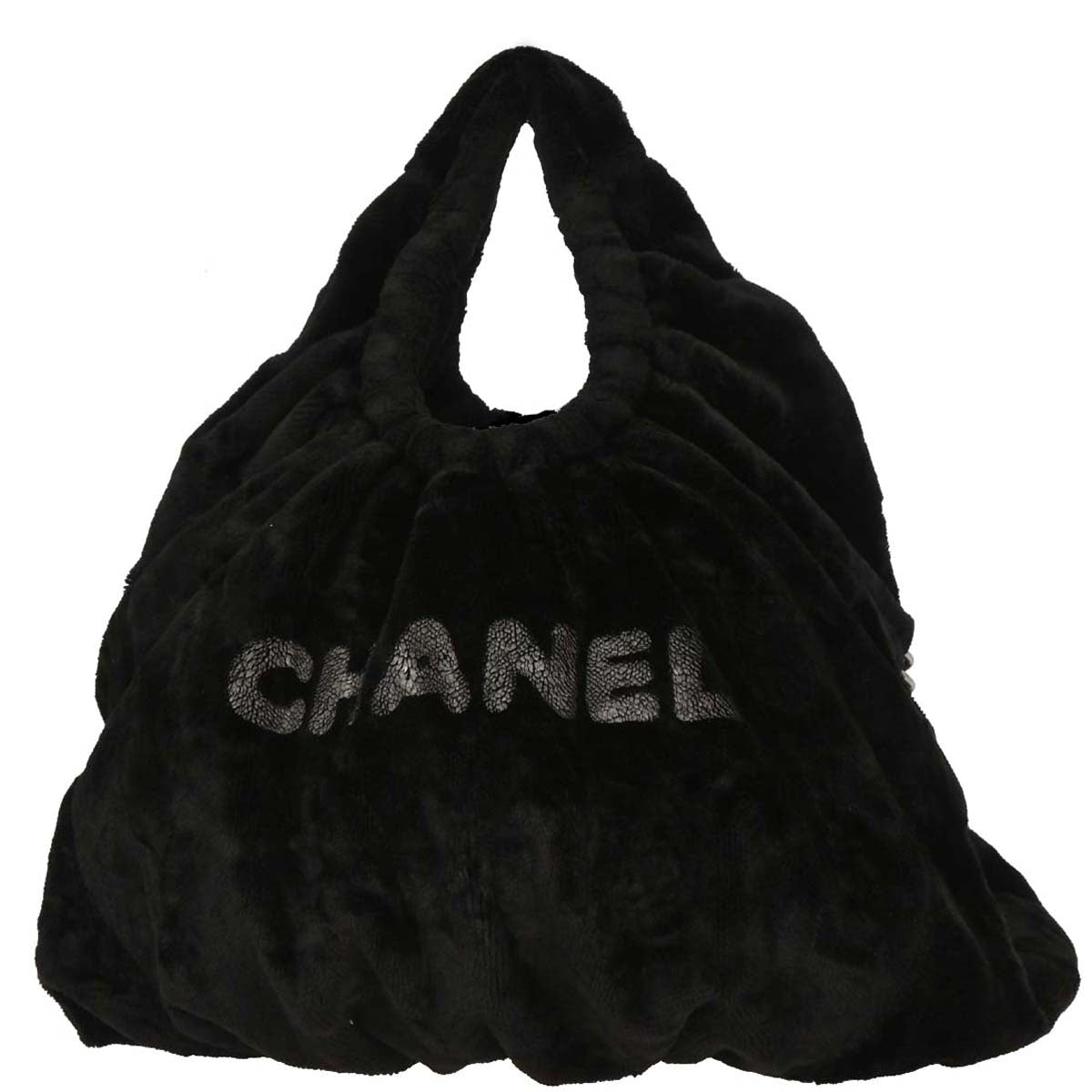 Chanel 2010-2011 Black Faux Fur Hobo 2way Shoulder Handbag
