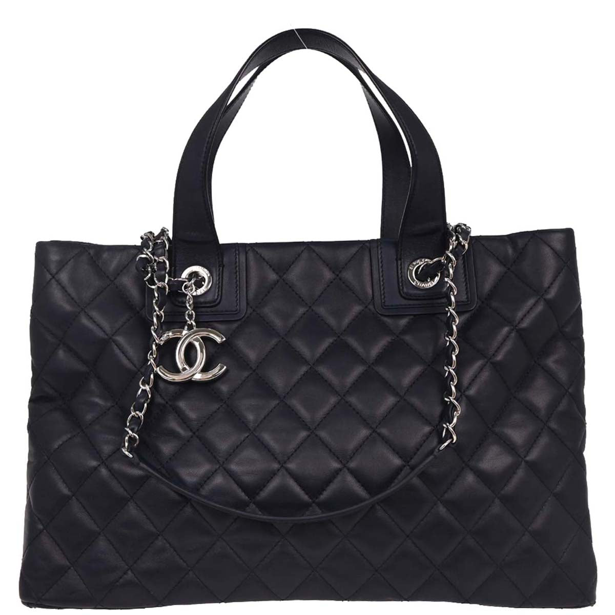 Chanel 2014-2015 Navy Calfskin Shopping Tote 2way Shoulder Handbag