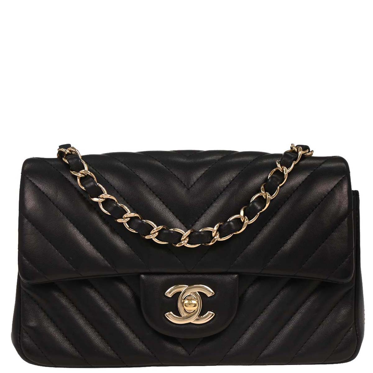 Chanel 2017-2018 Black Lambskin Chevron Shoulder Bag