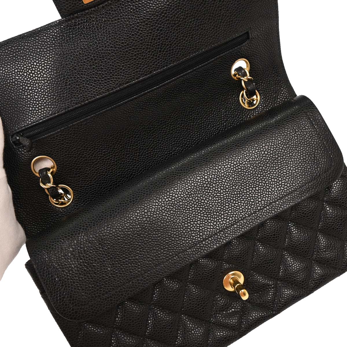 Chanel 2014 Black Caviar Medium Classic Double Flap Shoulder Bag