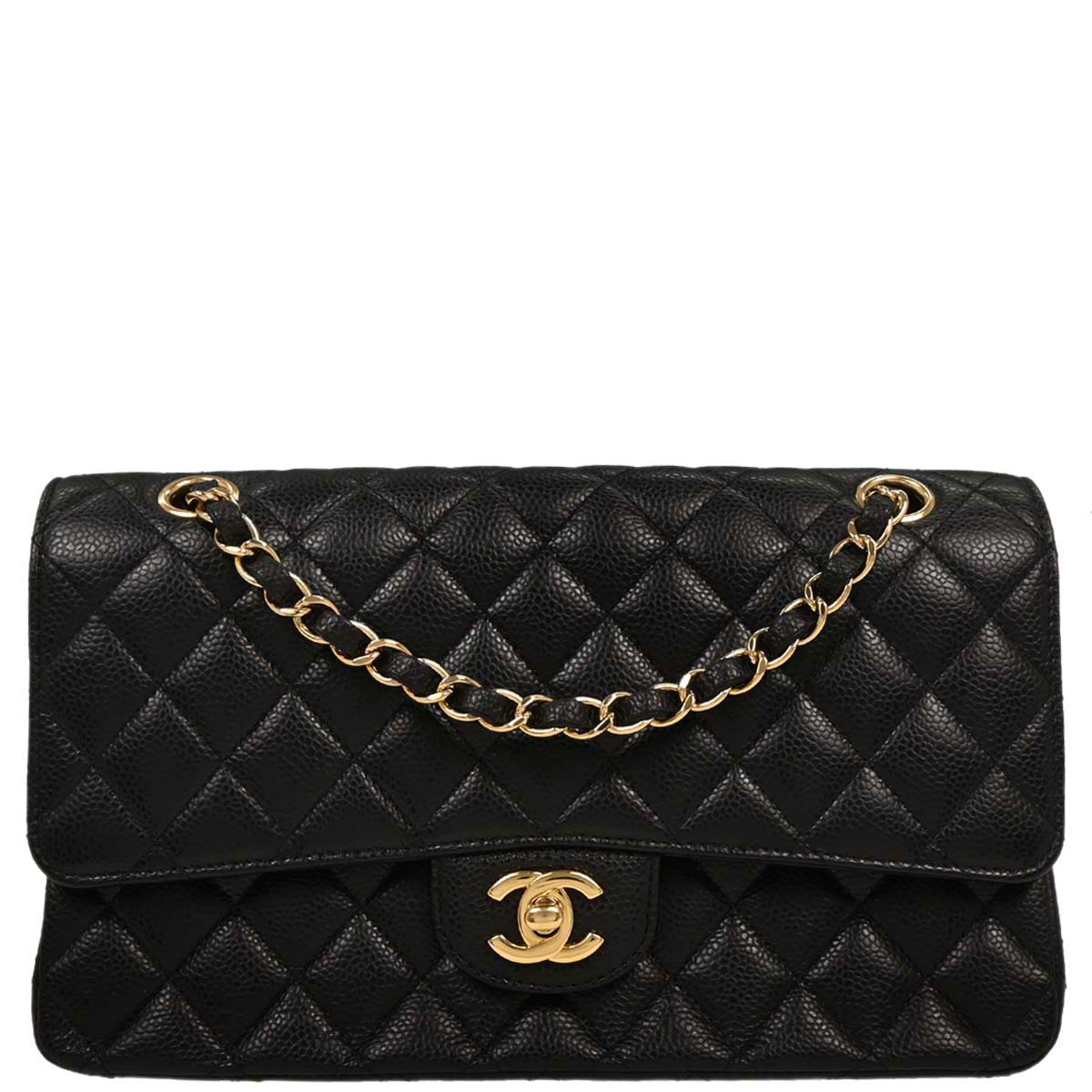 Chanel 2014 Black Caviar Medium Classic Double Flap Shoulder Bag