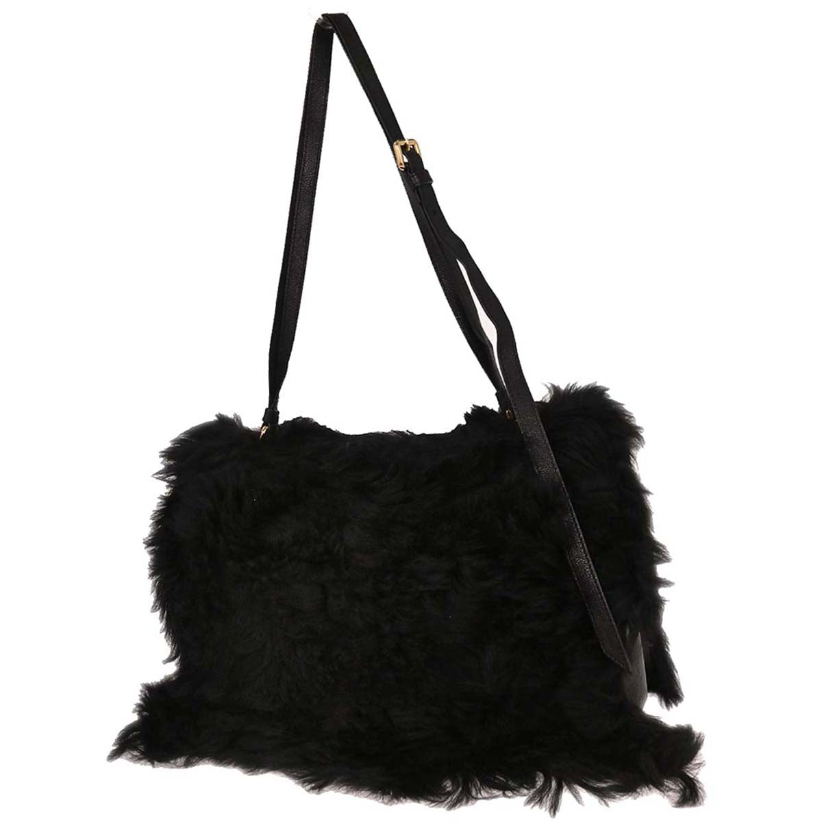 Prada Black Sheepskin Fur Leather Handbag